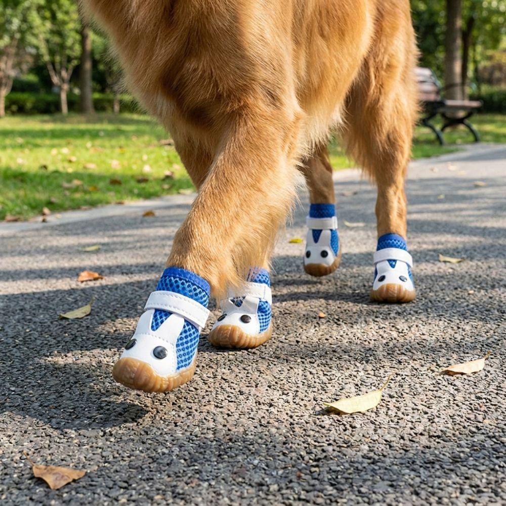 4Pcs Hollow Out Dog Breathable Net Shoes Non-slip Dog Paw Protectors Mesh Dog Shoes  Hot Pavement