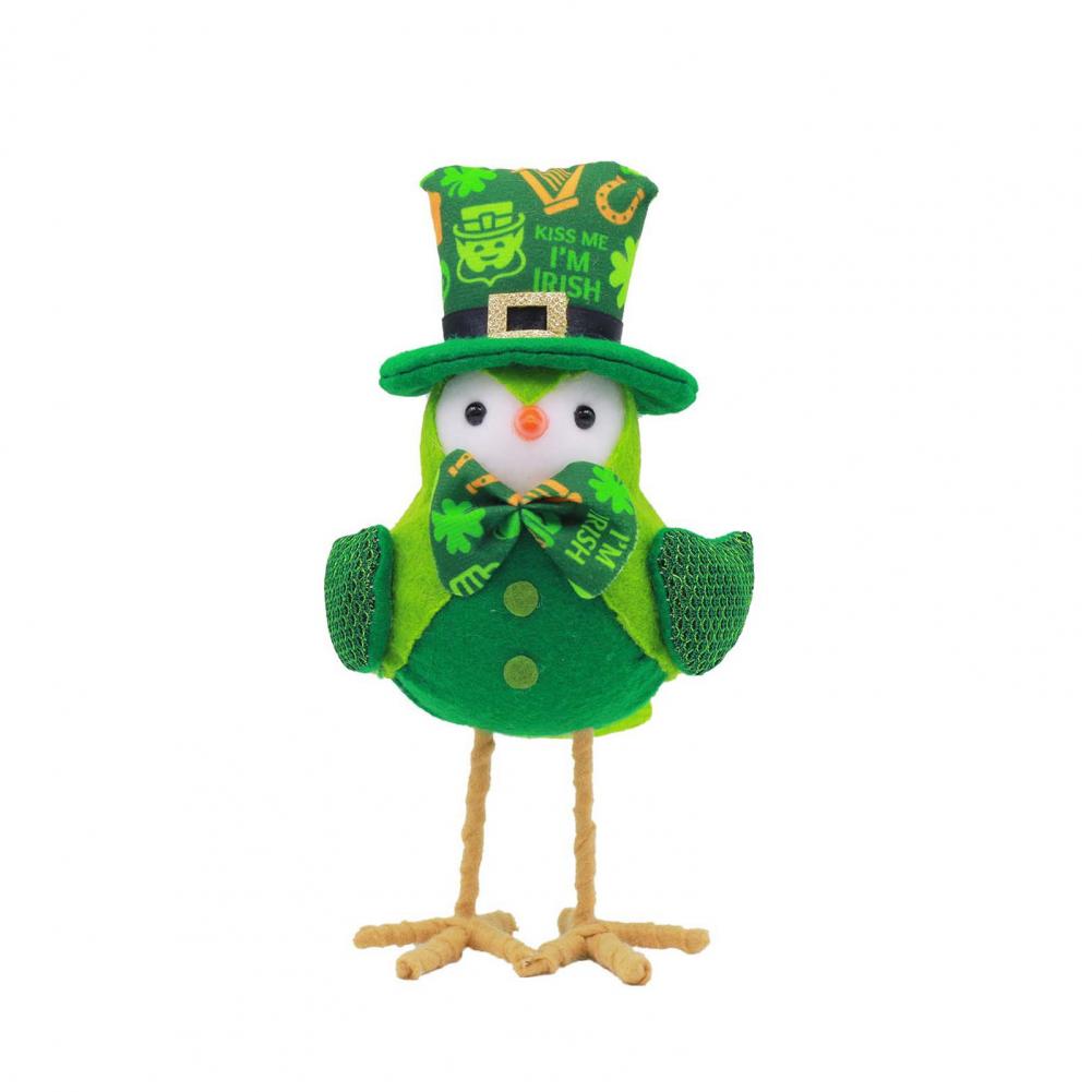 

Gnome Doll St Patrick s Day Decor Bird Figurine With Shiny Wings Green Sweater Four Leaf Clover Embroidered Hat Holiday Decor