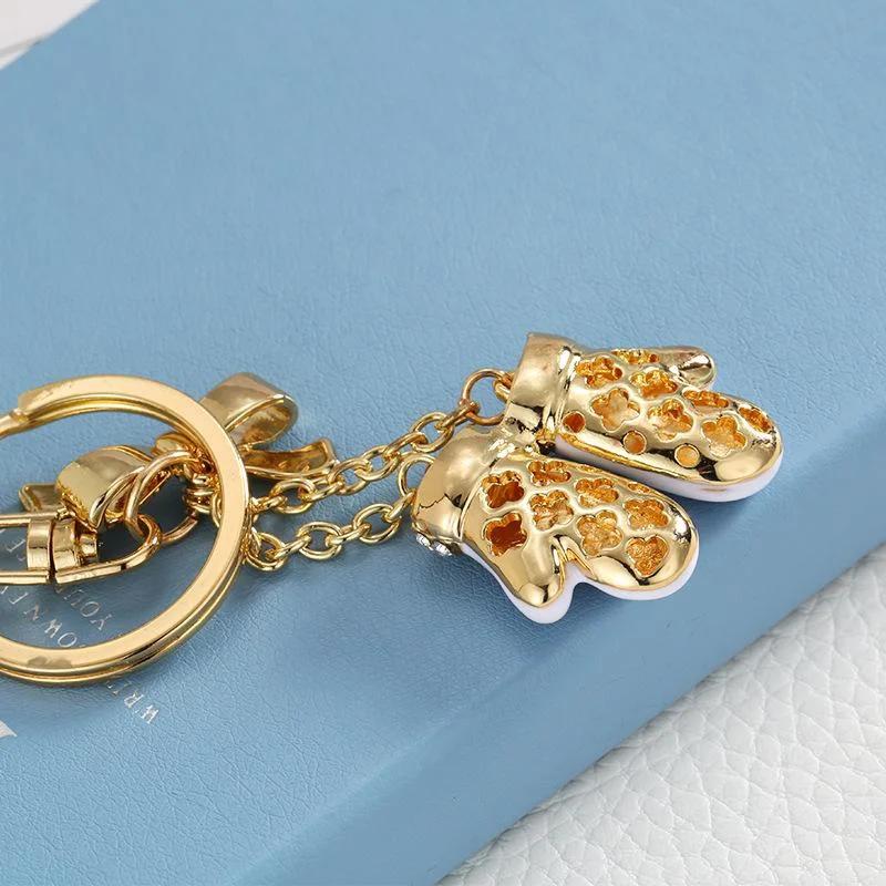 Christmas Gloves Key Chain Bow Snow Gloves Keychain Fashion Bag Pendant Holiday Car Key Ring for Girls Gift