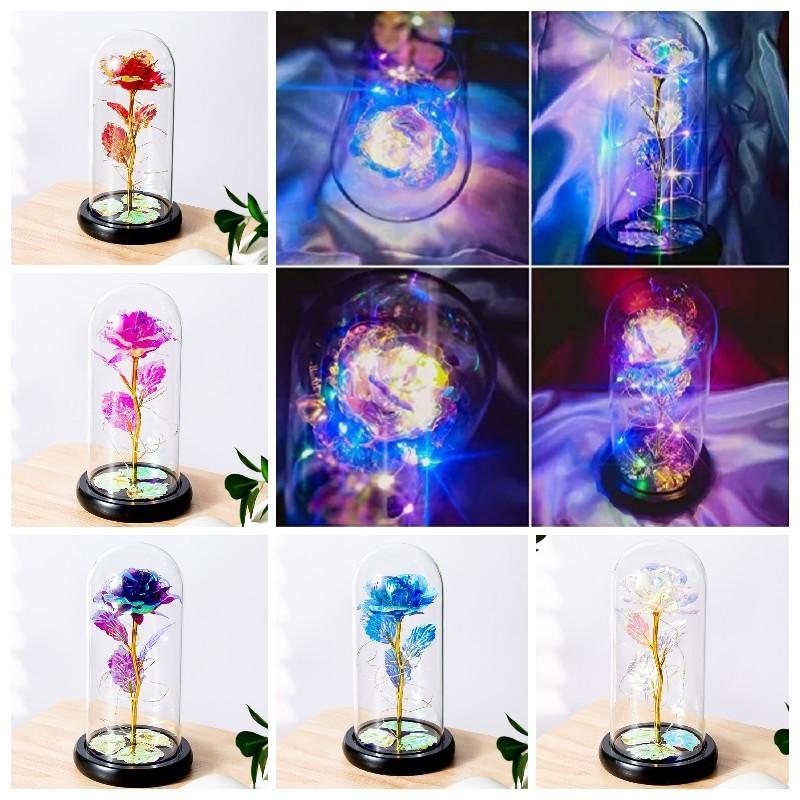 Romantic Rose Forever Flower In Dome Led Light Valentine Day Birthday Gift Decor