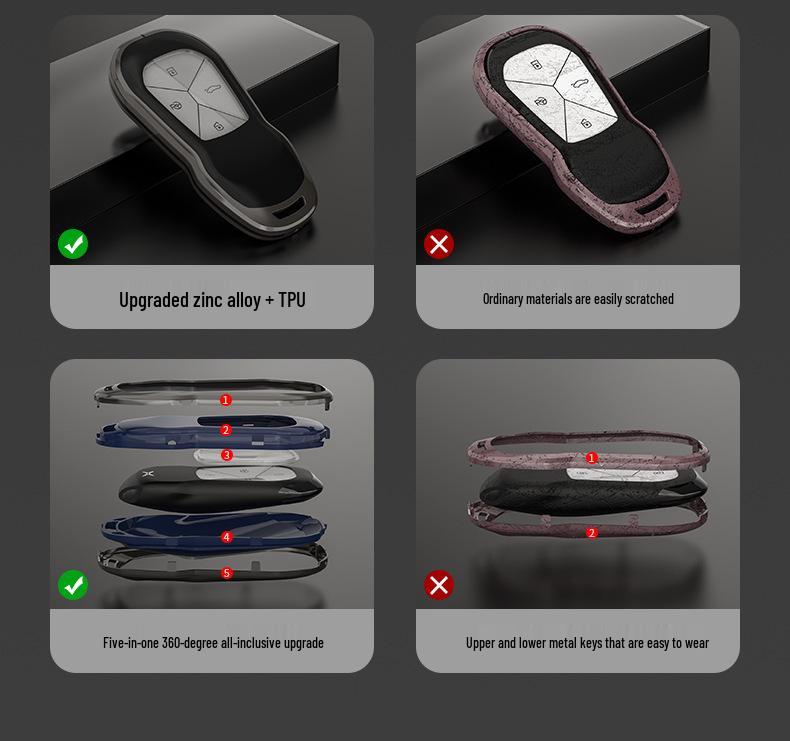 Xpeng P7/G3 Key Case: Premium Zinc Alloy Key Cover with Buckle (2020 Model)