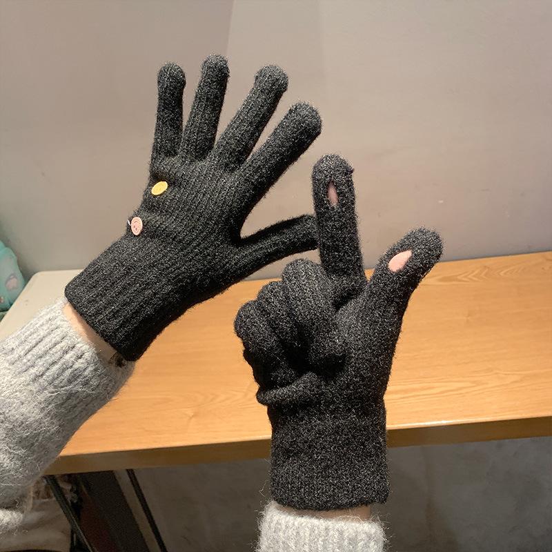 

Solid Color Knitted Gloves for Women in Winter Cycling Cold Protection Cute Split Fingers New Simple Leaky Finger Touch Screen Gloves one size