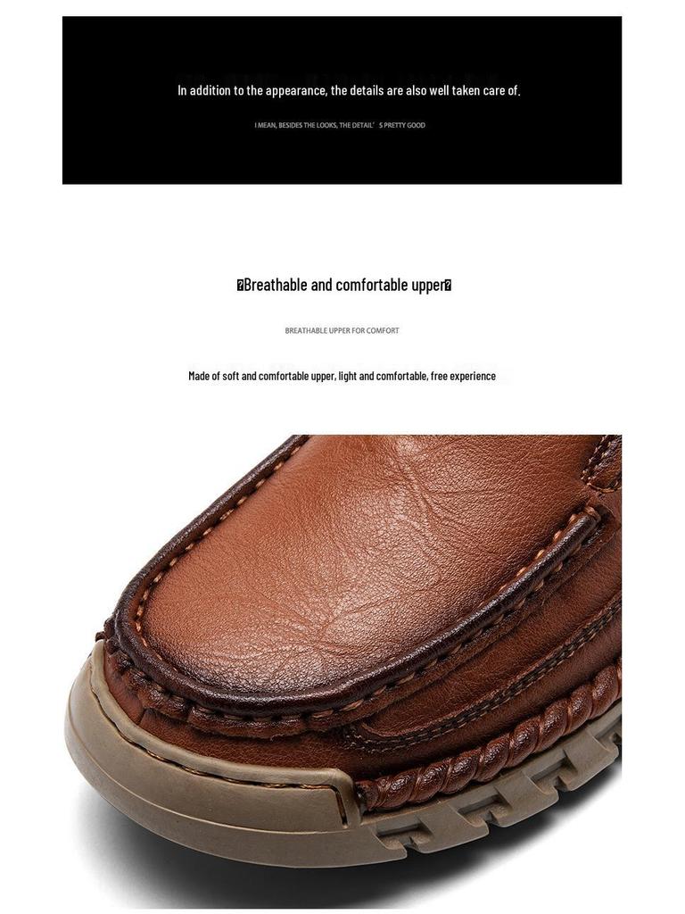 Men's Handmade Leather Loafers: Slip-On Casual Fashion, Plus Size, for Spring & Autumn