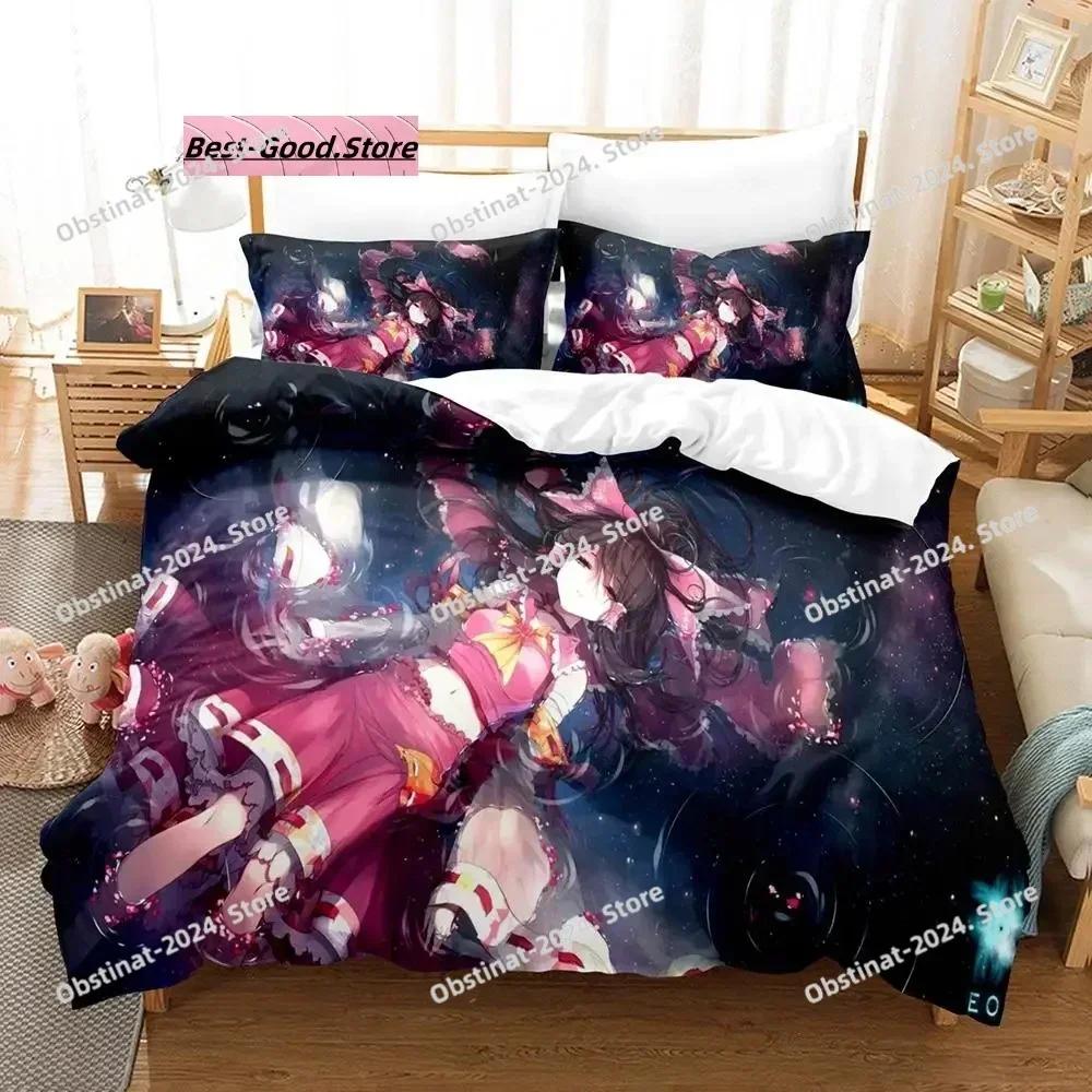 Touhou Project Bedding Set Printed Single Comforter Quilt Bed Cover Duvet Cover Pillow Case 3 Pieces Sets Kids Adult Size Kawaii