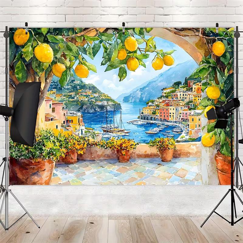 2D Sommerurlaub Wandteppich, Mittelmeerblick für Party & Heimdekoration