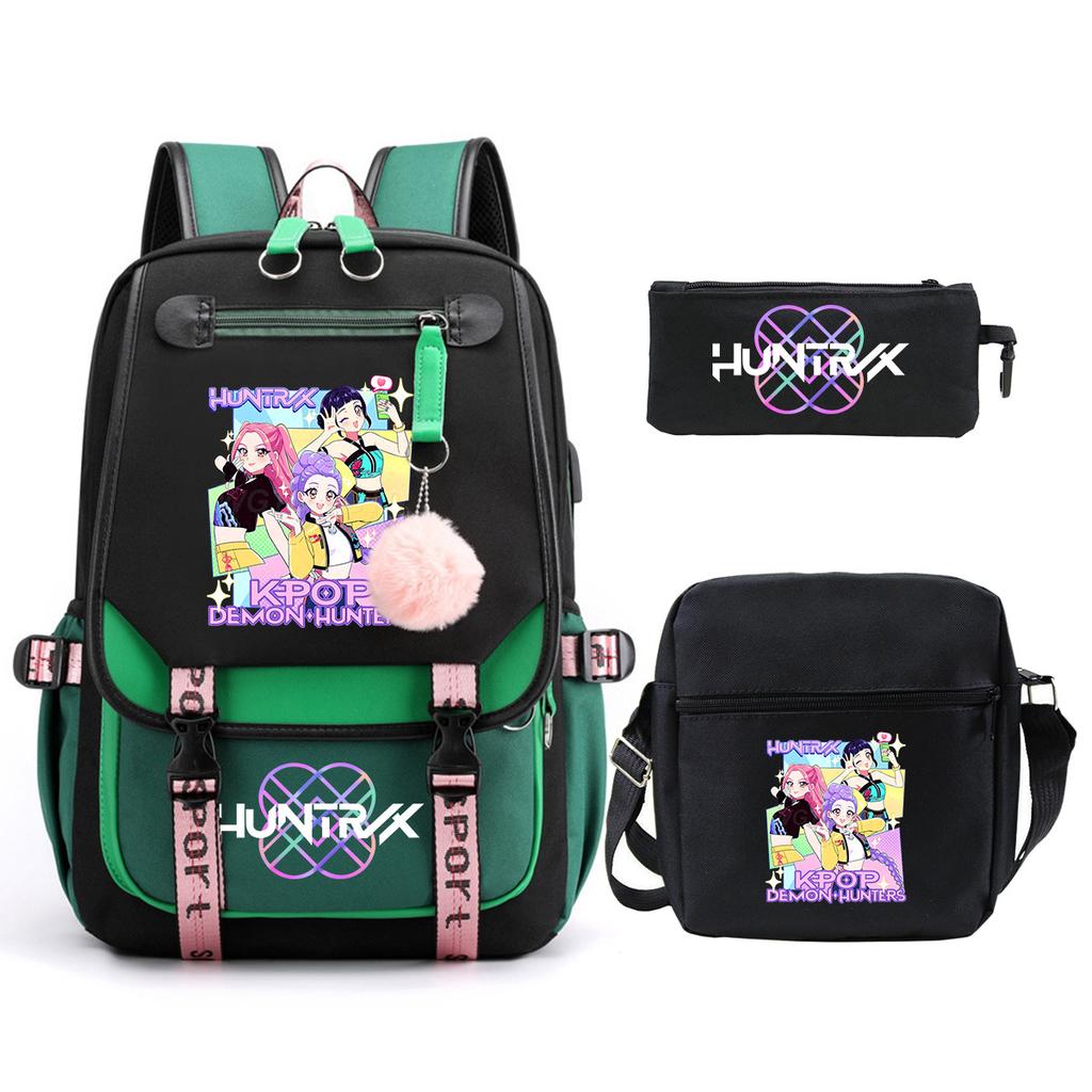 KPop Demon Hunters Korean version of student school bag children's backpack pencil bag set