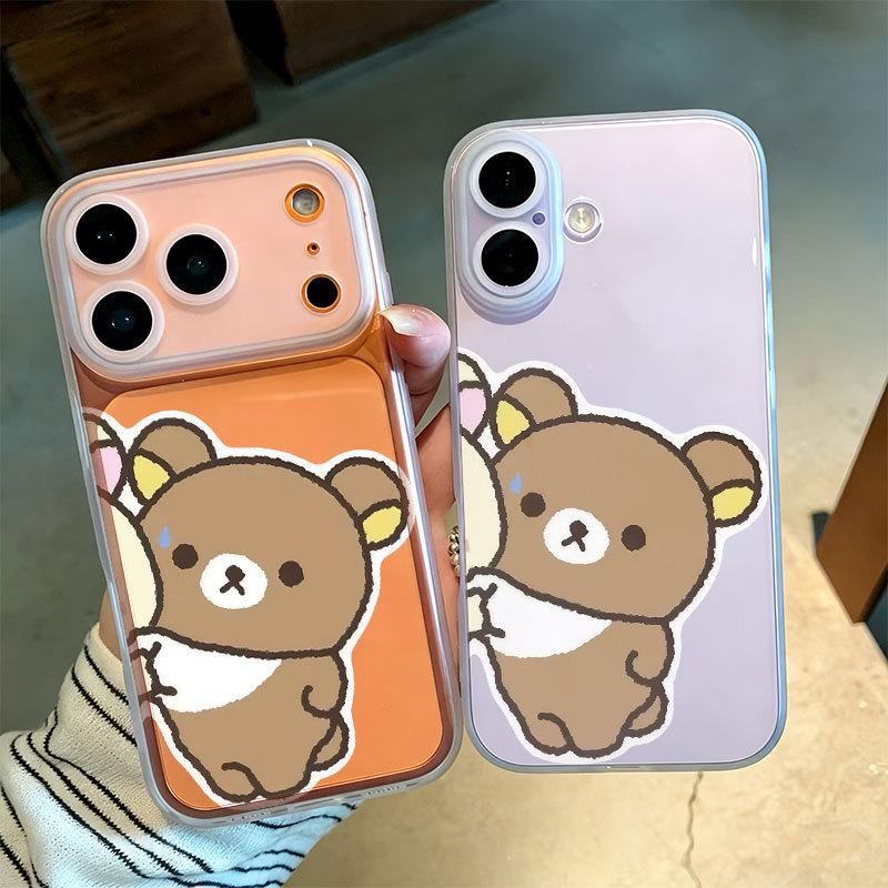 Rilakkuma Couple Case: Compatible with iPhone 12/14/16/17 Pro Max, Soft Shell, Drop-Proof, Integrated Camera Button.