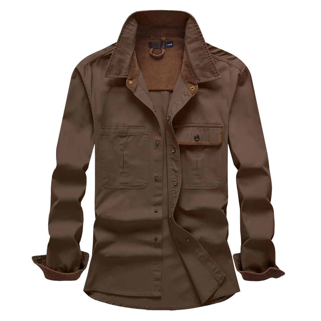 Spring and Autumn Men's Cotton Long Sleeve Shirt, Large Size Loose Corduroy Shirt, Casual Thin Shirt