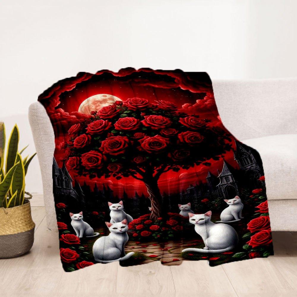 Enchanted Rose Garden Fantasy Wall Art PrintBlanket Flannel Throw Blanket for Sofa, Bed, Travel, Camping, Office, Couch, Chair