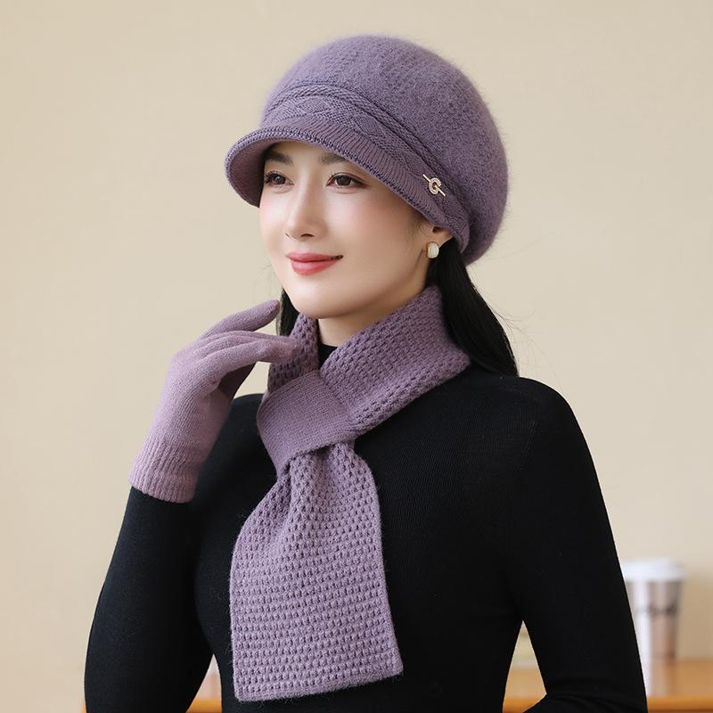 Winter Mother Hat Women's Fashion Wool Hat In The Elderly Cold Warm Rabbit Hair Knitted Hat