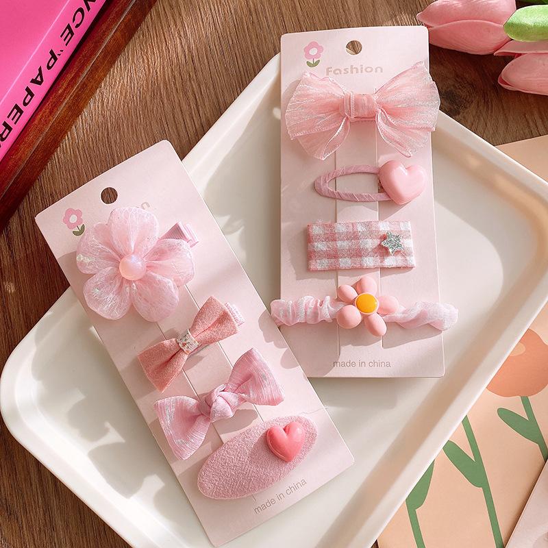 4-piece New Spring Pink Tulle Bow BB Clips for girls.Light Tulle Texture,sweet Pink-rose color,Korean style.Versatile for Bangs