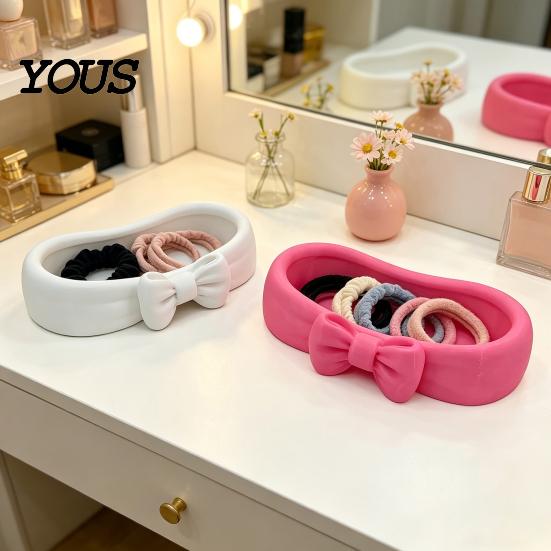 Trinket Storage Tray 3D Printed Bow-Shaped Tray, Elegant Jewelry Organizer & Key Holder for Desk Entryway, Decorative Rings Earrings Cosmetics,