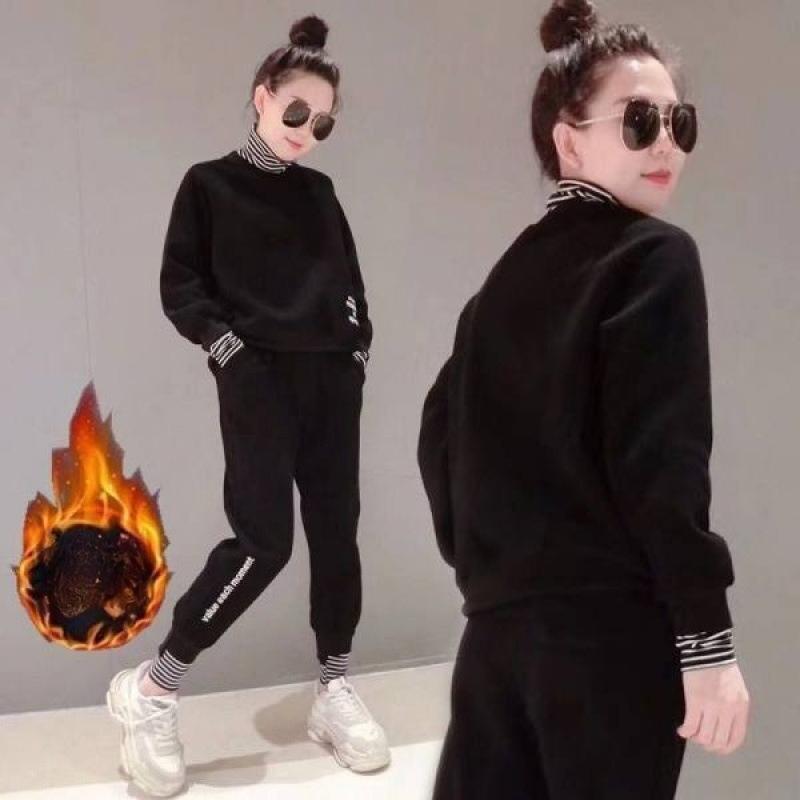 Вышитый осенне-зимний пуловер с высоким воротником, женский свободный модный спортивный комплект M