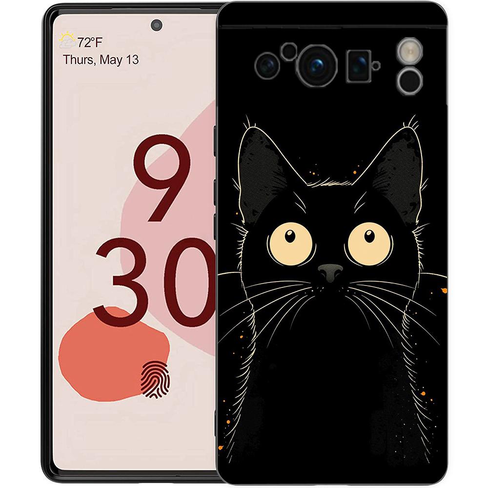 Artistic Black Cat Starry Night Phone Case For Google Pixel 9 8 7 6 Pro XL 8A 7A 6A TPU Shell Soft Shockproof Black Cover