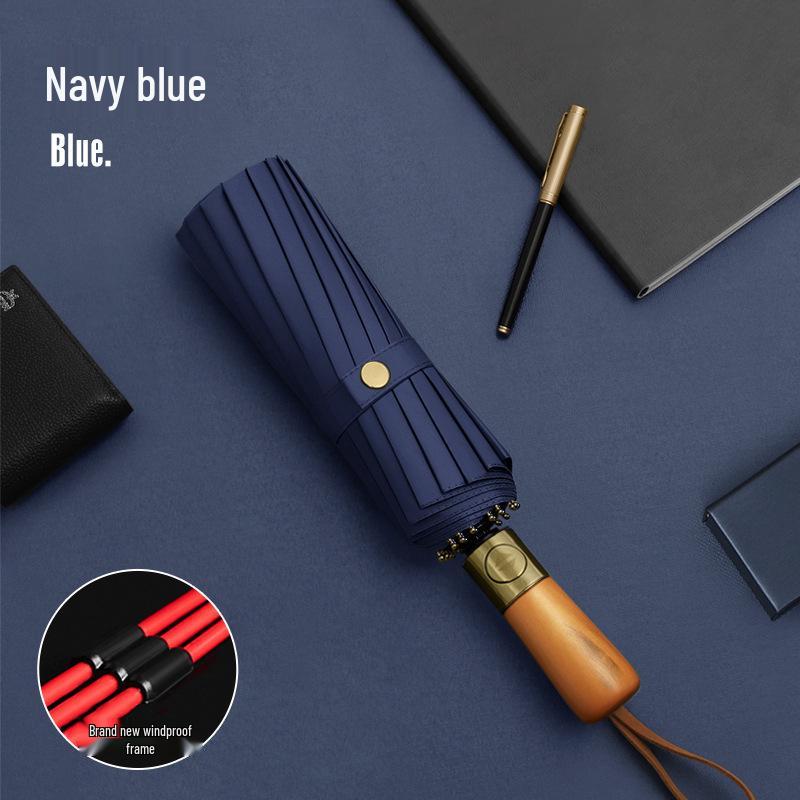 96-rib Automatic Windproof Umbrella with Wooden Handle, UV Protection, Sun & Rain Shield, for Men & Women - Enlarged, Thickened, Reinforced.