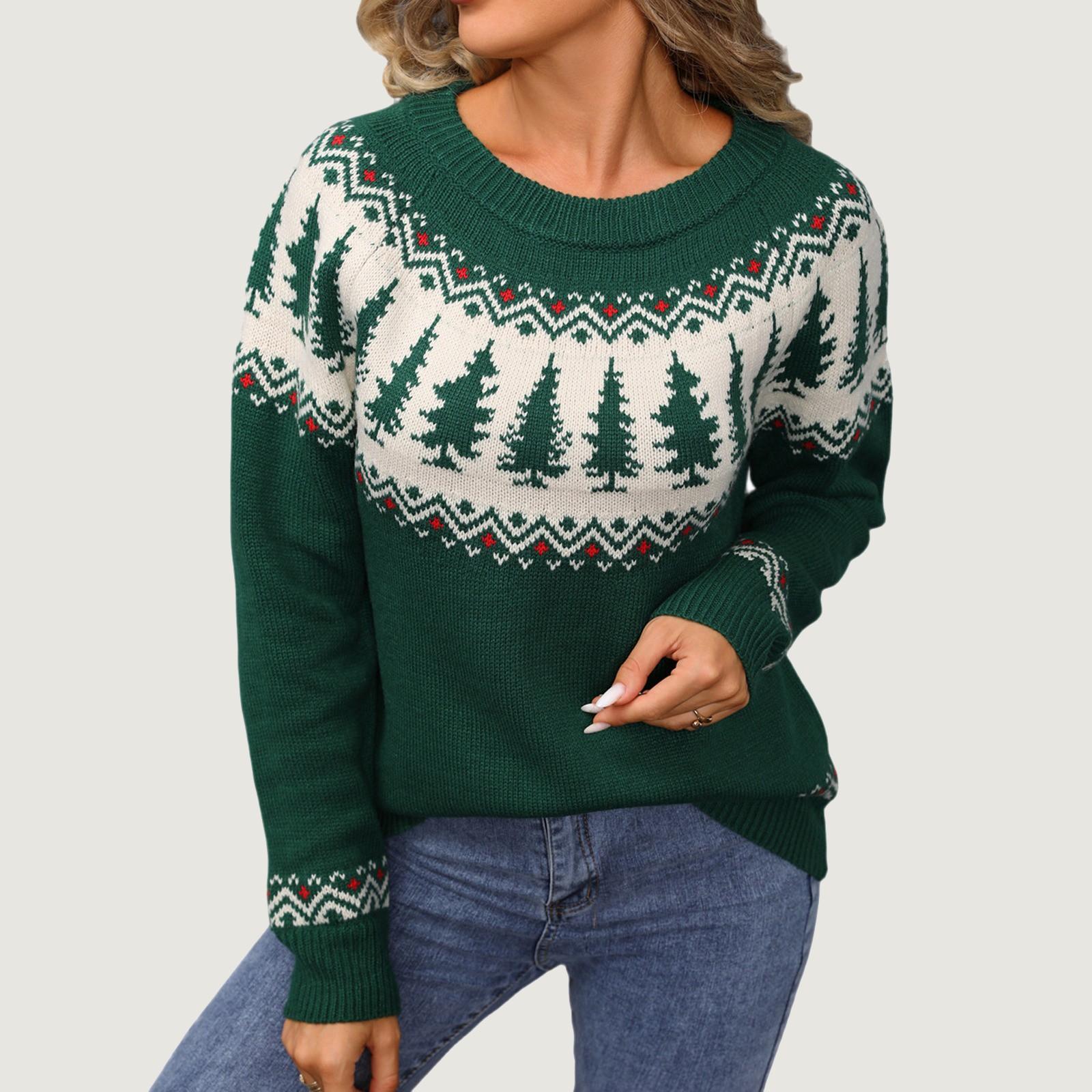 

Женские свитера с длинным рукавом осенние мягкие легкие вязаные свободные свитера топы рождественские L зелёный