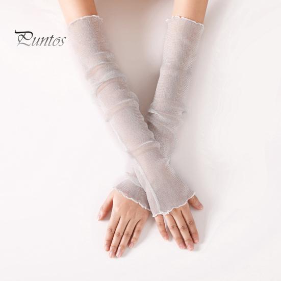 Damskie przezroczyste rękawy z siateczki, długie, ultracienkie koronkowe rękawiczki bez palców, ochrona przed promieniowaniem UV, chłodząca siateczka, tiul, rękawy z filtrem przeciwsłonecznym na zewnątrz