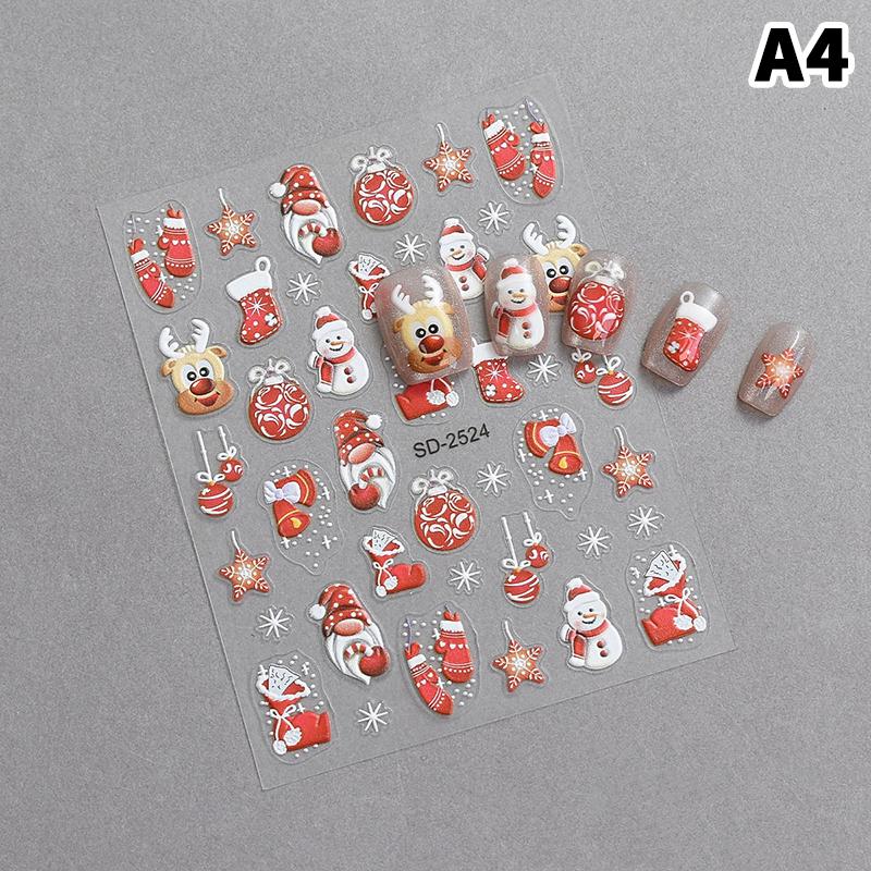 5D Embossed Christmas Nail Stickers Christmas Tree, Snowflakes, Elk, Snowman Nail Decal Autumn Winter Nail Supplies Decoration