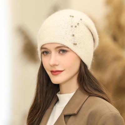 Women's Autumn Winter Versatile Warm Rabbit Hair Wool Knitted Solid Color Hat