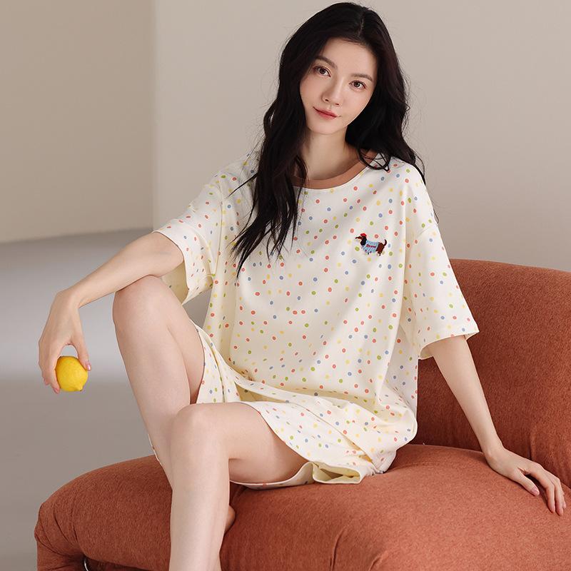 Pure cotton pajamas women's summer thin short-sleeved shorts casual Korean version cartoon cotton half-sleeved loungewear