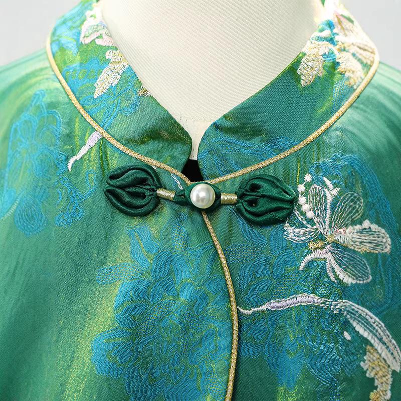 Elegant Spring Embroidered Vest for Mothers - Stand-up Collar with Frog Button, Slimming Fit for Middle-aged and Elderly Women