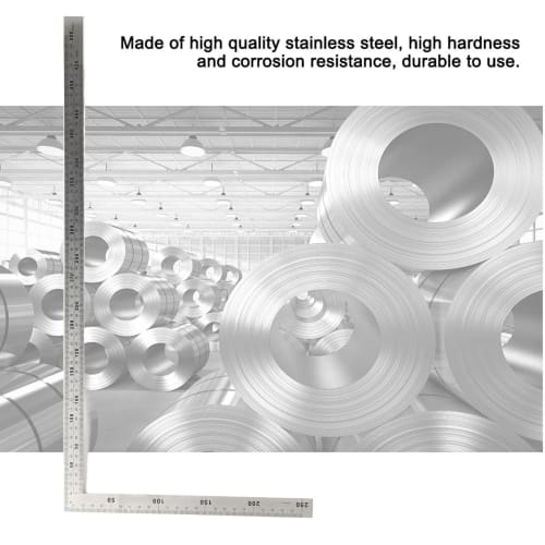 Stainless Steel 500x250mm 90 Degree Right Angle Ruler, Steel Frame Square, Professional Easy-to-Read Measuring Tool, 02 Inch Ruler Angle L Measurement