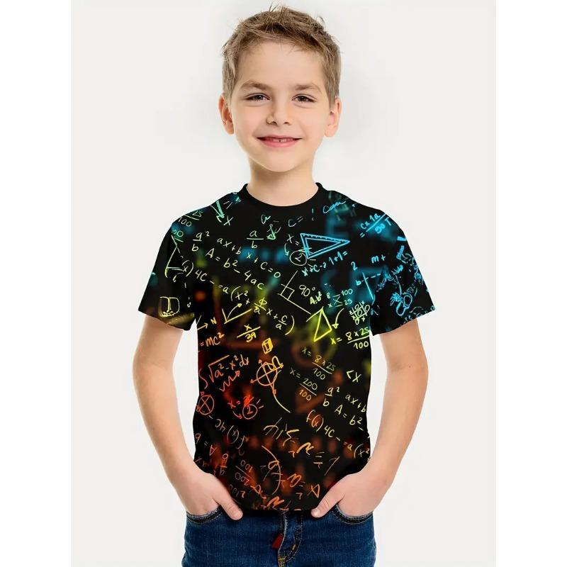 Personalisiertes Splicing 3D-gedrucktes Kinder-Sommer-Kurzarm-Rundhals-Jungen-Top-T-Shirt