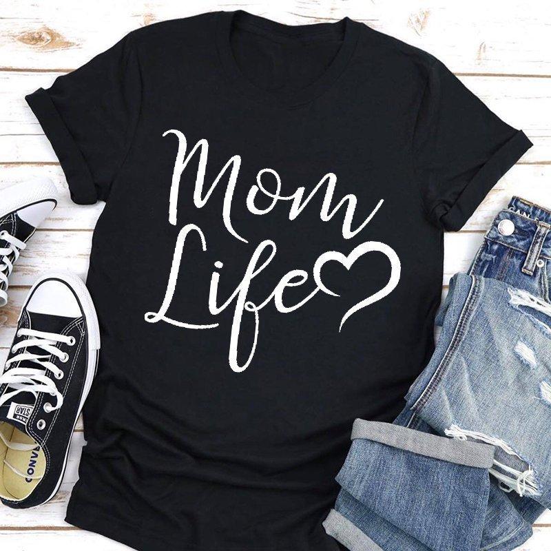 Vară IUBIRE Mamă Imprimate Bumbac Tricouri cu Mânecă Scurtă cu Gât Rotund Larg pentru Femei