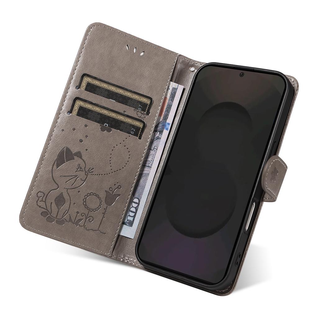 Für Samsung Galaxy S25 FE Leder Brieftasche Hülle Katze Biene Muster Handyhülle Ständer