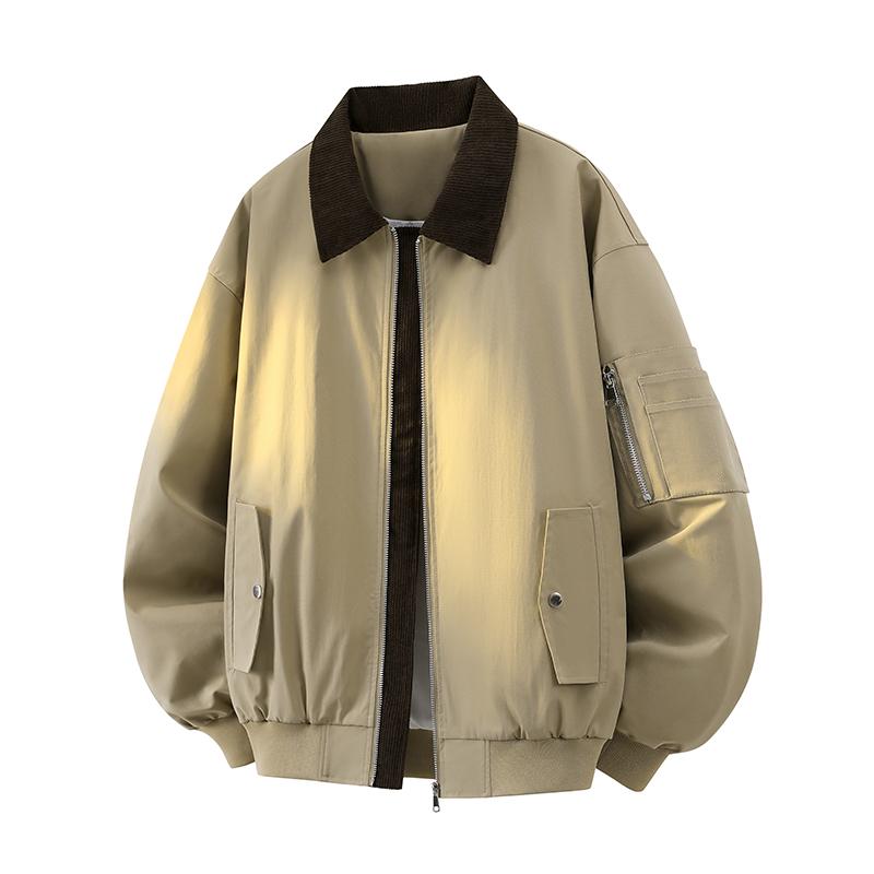 Mens Cropped Jacket Contrast Collar Utility Coat Cargo Jacket Barn Jacket Outwear with Pockets