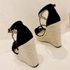 Mode Eilyken Neue Mode Offene Zehenplattform-Keilabsatzsandalen für Damen Prägnanter Schnallenriemen Hohe Absätze Partykleid Gladiator-Schuhe
