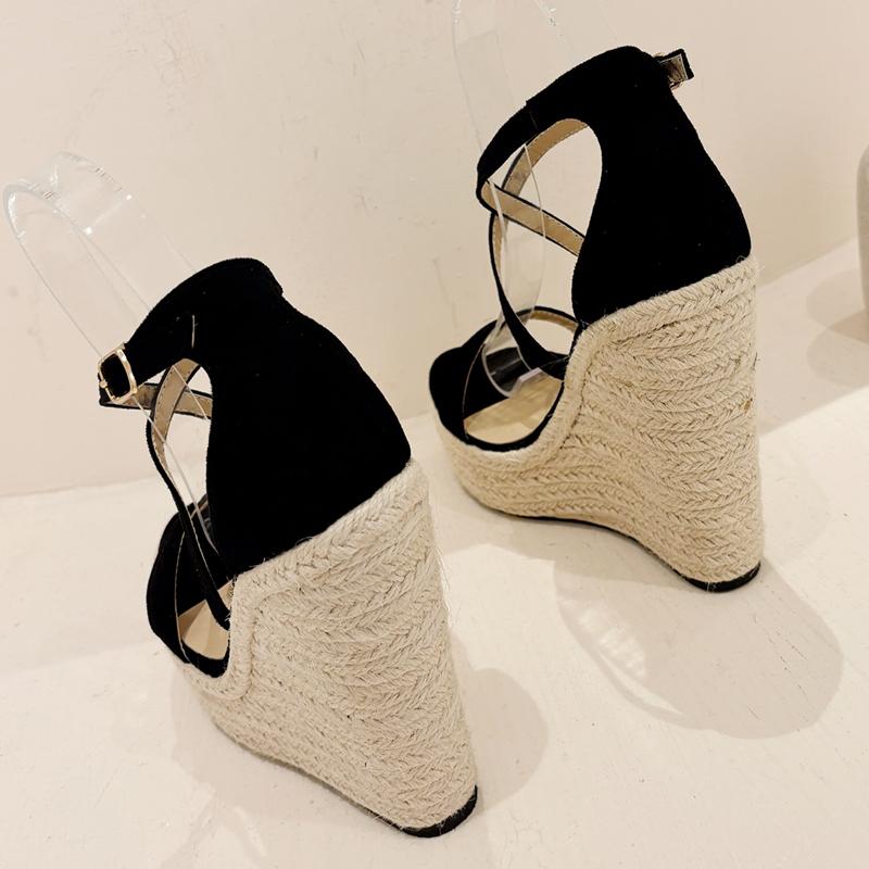 Mode Eilyken Neue Mode Offene Zehenplattform-Keilabsatzsandalen für Damen Prägnanter Schnallenriemen Hohe Absätze Partykleid Gladiator-Schuhe