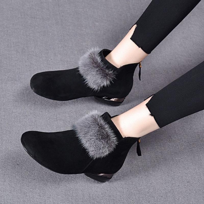 Soft leather matte suede short boots women's autumn and winter new thick heel fleece single boots round head soft leather flat bottom Martin boots