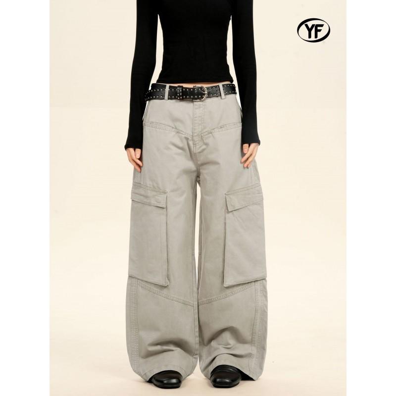 Men Women Vintage Cargo Pants Loose Fit Wide Leg Streetwear Casual Trousers