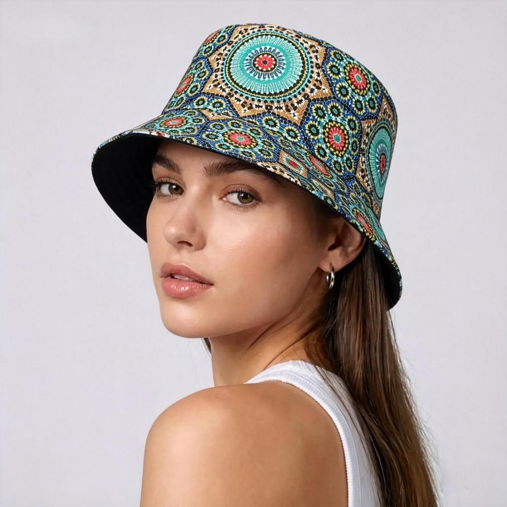 Retro Pattern Bucket Hats for Women Men Summer Outdoor Travel Sunscreen Reversible Fisherman Hat Female Decorate Panama Hip Hop