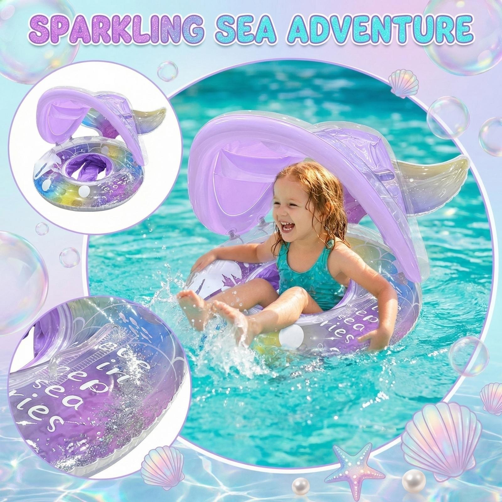 

Cartoon Outdoor Water Play Thick Sequins With Canopy Mermaid Inflatable Pants Pocket Loop 3-6 Years Old Children s Swimming Circle One Size