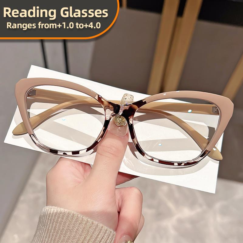 Elegant Cat Eye Reading Glasses for Women - Chic Color Block Frame Clear Lens Fashionable Computer Screen Presbyopia 1.0 to 4.0
