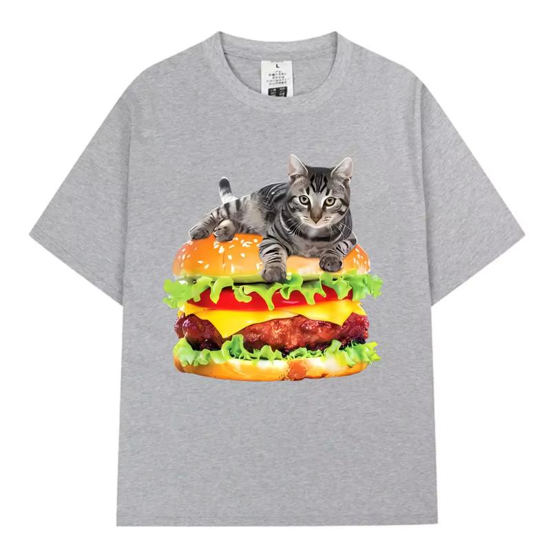 Hamburger Funny Cat Funny Meme TShirt Unisex Women Casual Fashion Vintage T Shirts Summer Cotton Oversized Short Sleeve Tshirts