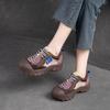 Damen Farblich Abgesetzte Runde Zehenpartie Schnürung Freizeit-Schuhe Retro Sport-Sneaker mit EVA Dicksohle Bequeme Lauf-Flats