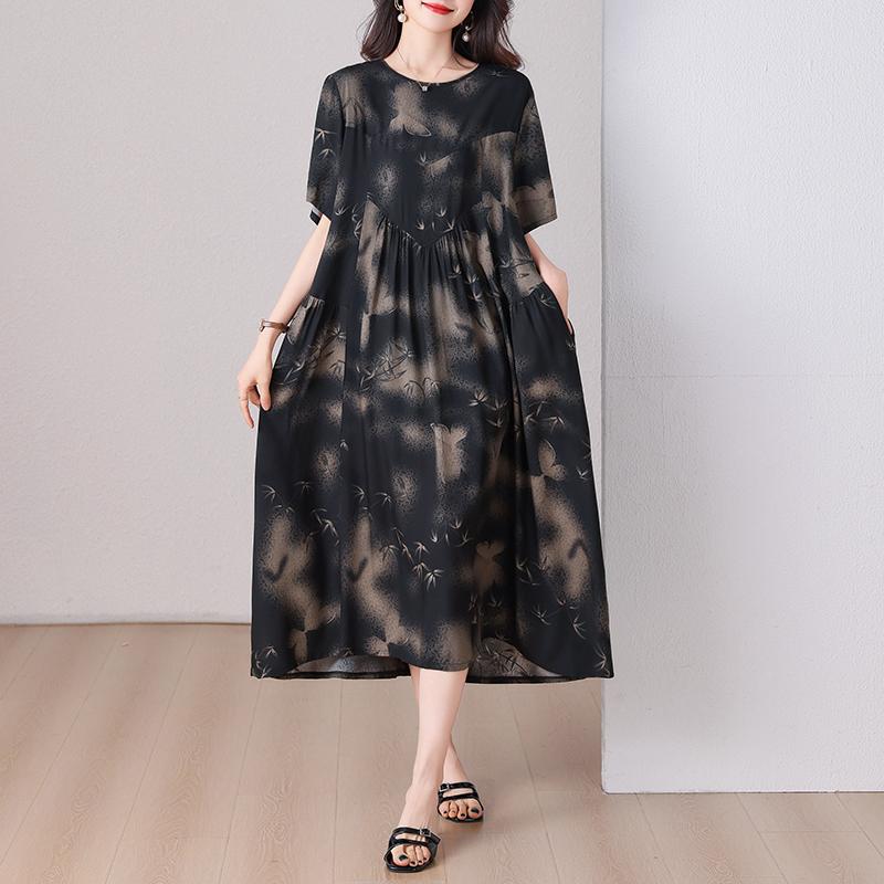 Şık Kadın Yazlık Elbise Büyük Beden Günlük Kısa Kollu Vintage Bol Uzun Elbise Yazlık Giyim