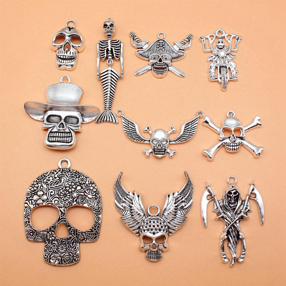 Halloween Theme Charms Silver Color Alloy Pendants For Gothic Holiday Jewelry Making