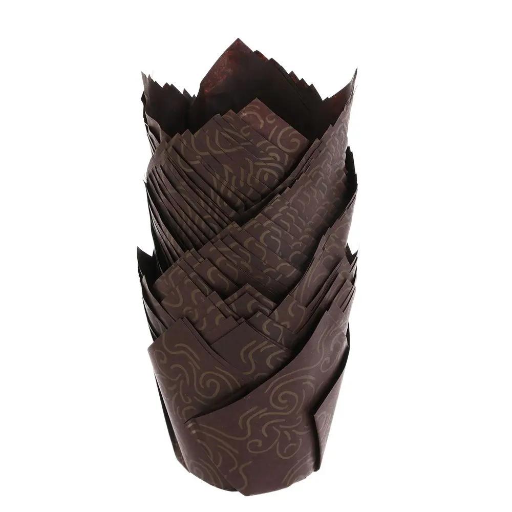 50 Stück Fettbeständige Kuchenpapierbecher Tablettbecher Cupcake-Förmchen Papier-Tulpen-Backförmchen Kuchen-Muffin-Becher Backzubehör Gebäckwerkzeuge