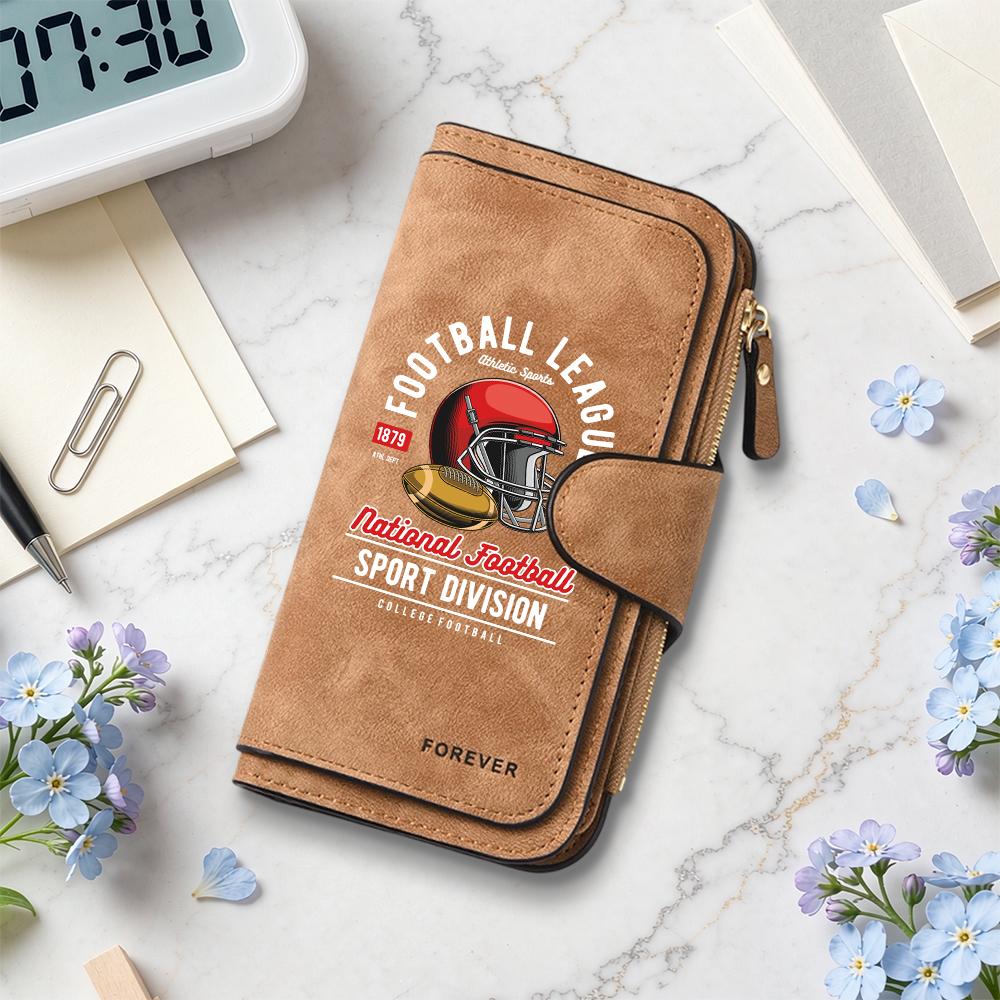 Football League Print Long Wallet Multi Card Slot Leather Purse Casual Fashion Portable Daily Use Wallet for Football Fans