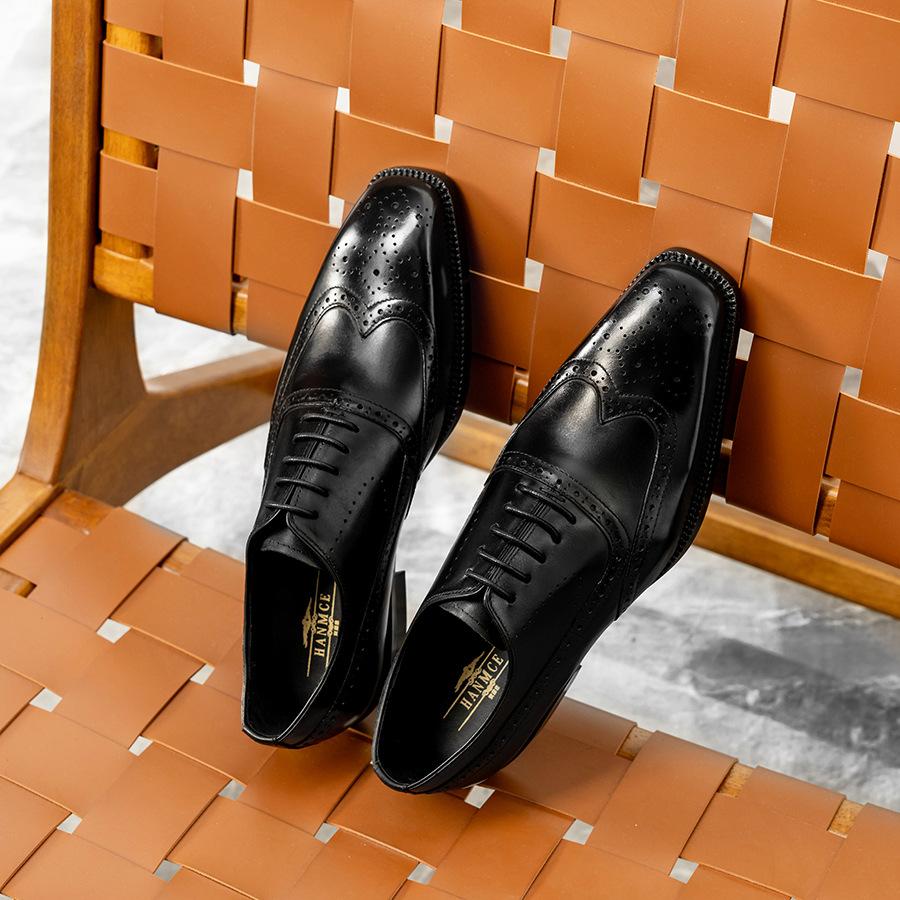 British retro business dress Oxford leather shoes men's light luxury handmade cowhide breathable Brock carved trendy shoes