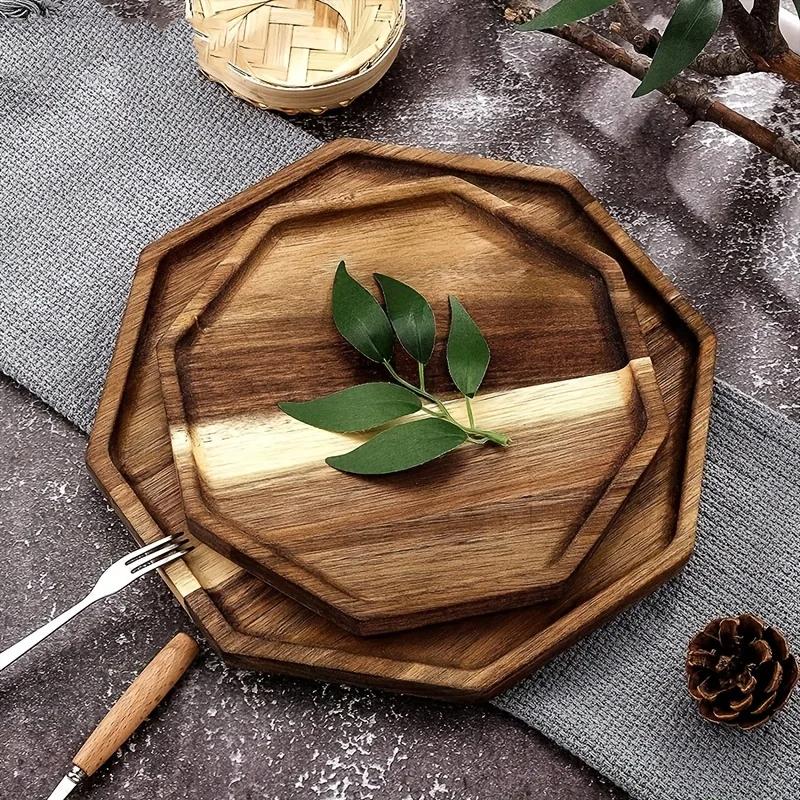 Fashion Wooden Tea Tray Large Appetizer Snack Food Plate Coffee Dishes Kitchen Wood Serving Tray Decorative Tableware