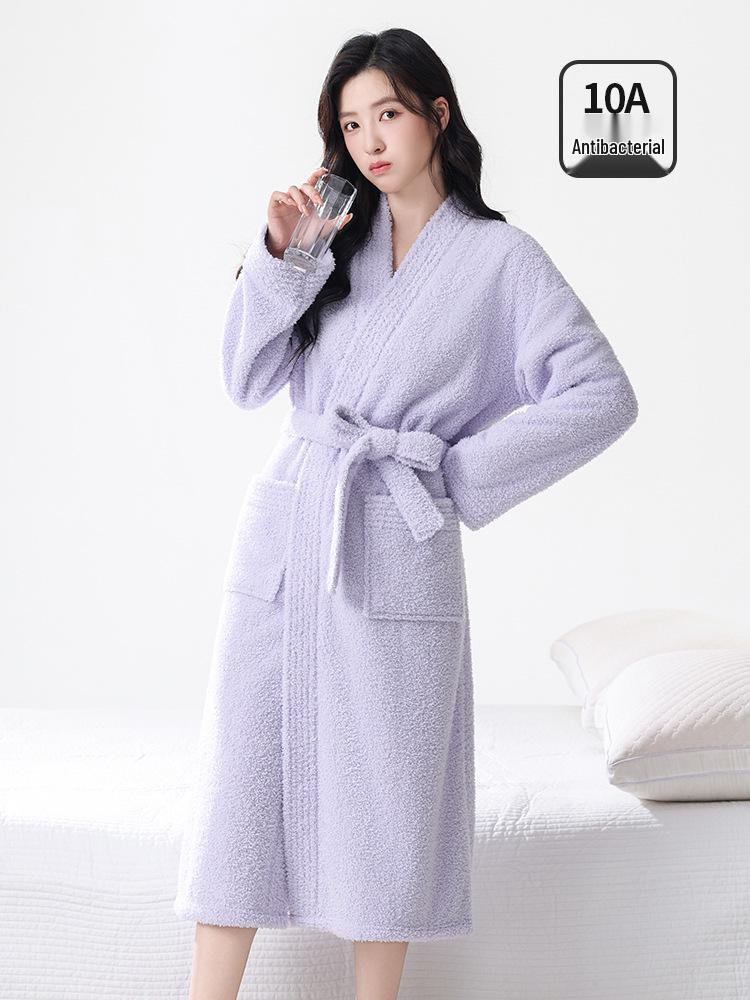 Women's Velvet Pajama Set with Fleece-Lined Pants and Thick Coral Fleece Bathrobe for Autumn/Winter