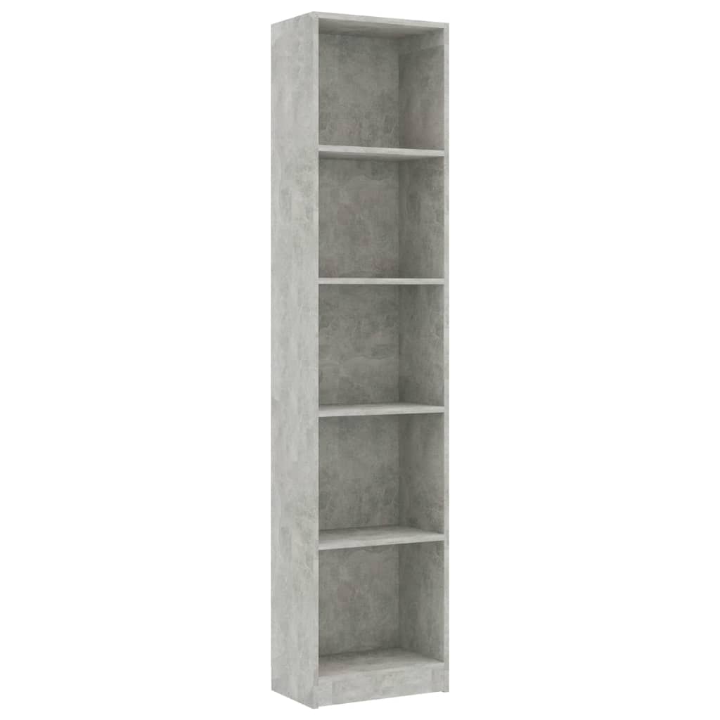 5 Shelf Bookcase Concrete Grey 40 x 24 x 175 cm Engineered Wood