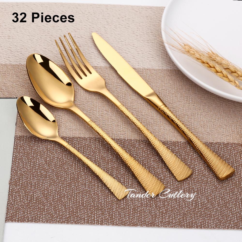 16/20/24/32 Pieces Gold Cutlery Set Stainless Steel Luxury Tableware Knife Fork Spoon Set Mirror Dinnerware Kitchen Utensils