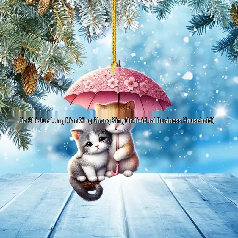 High-Value 2D Acrylic Cat Couple Keyring & Car Pendant