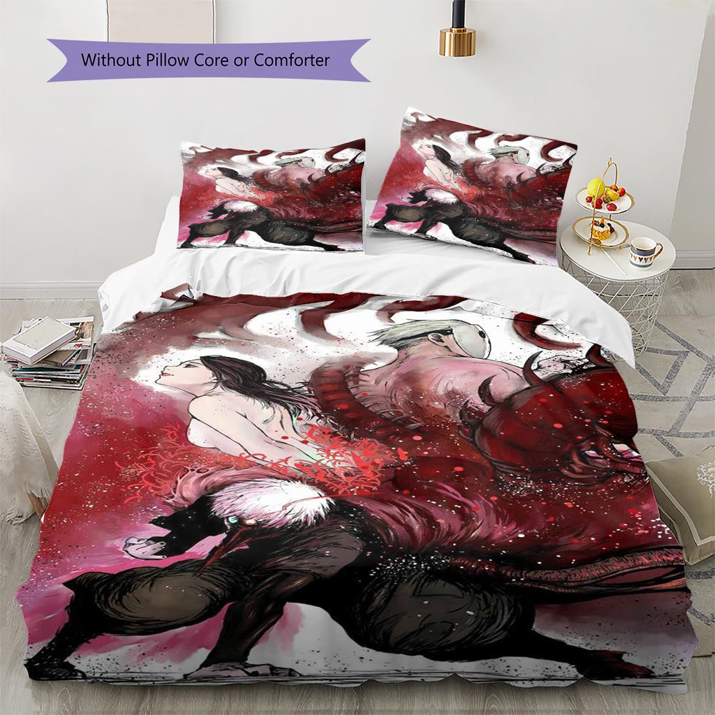 Anime Pattern Bedding Quilt Set Quilt Cover Pillowcase Home Decoration Birthday Gift (1 * Duvet Cover + 2 * Pillowcase, Without Core)
